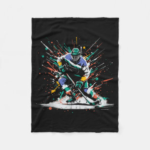 Ice Hockey Player Paint Splatter Art Srts Men Boys Fleece Blanket