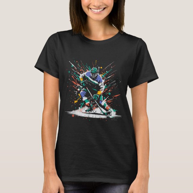 Ice Hockey Player Paint Splatter Art Srts Men Boys T-Shirt (Front)