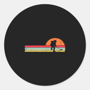 Ice hockey player silhouette sunset retro men classic round sticker