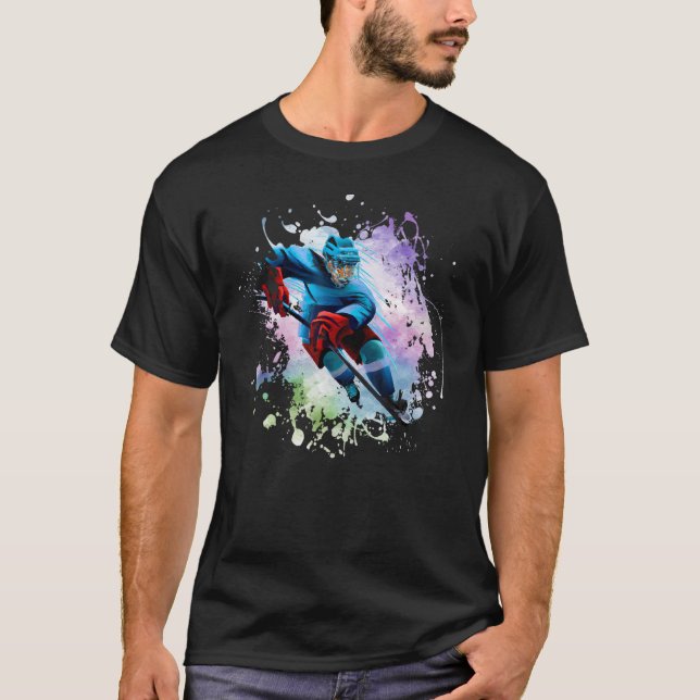 Ice Hockey Player Sport Modern Splash Splatter T-Shirt (Front)