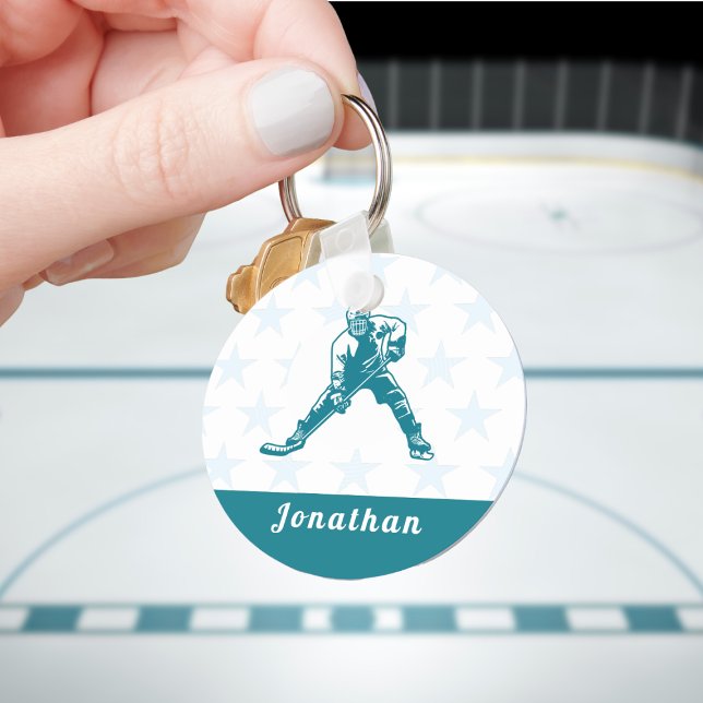 Ice Hockey Player Star Custom Name Winter Sports   Keychain (Creator Uploaded)