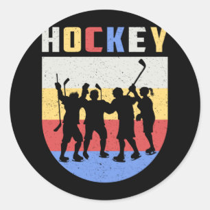 Ice Hockey Player Stick Team Puck Retro Funny Gift Classic Round Sticker