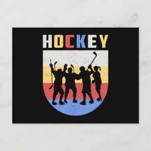 Ice Hockey Player Stick Team Puck Retro Funny Gift Postcard