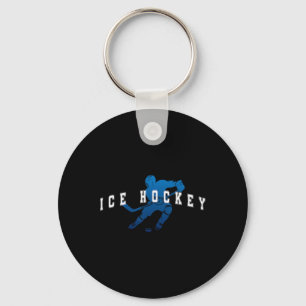 Ice Hockey Player Team Blue Varsity Text Keychain
