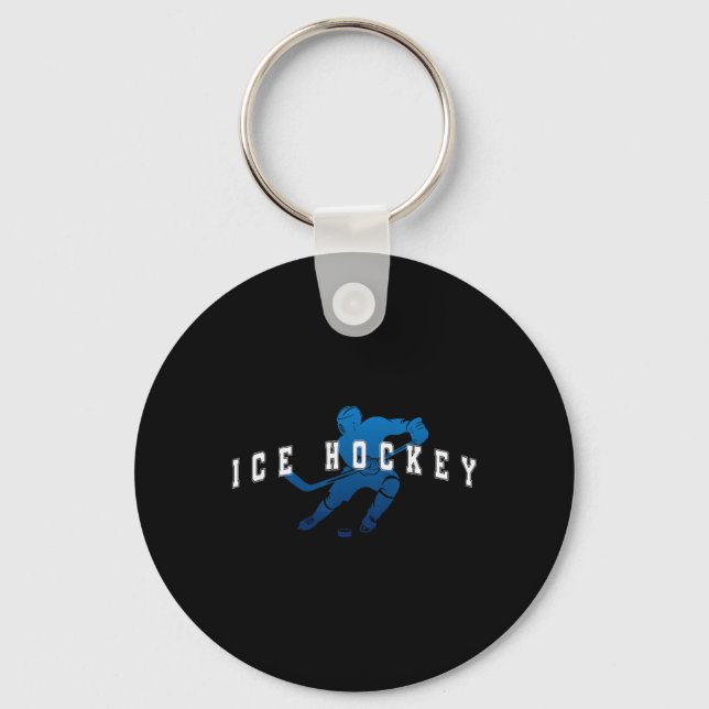 Ice Hockey Player Team Blue Varsity Text  Keychain (Front)