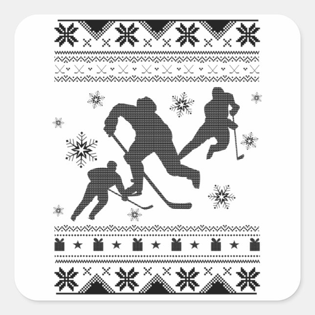 Ice Hockey Player Ugly Christmas | Hockey Gift Square Sticker (Front)