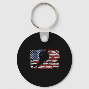 Ice Hockey Player Usa American Flag 4th Of July Gi Keychain