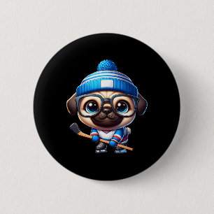 Ice Hockey Pug Adorable Companion 2 Inch Round Button