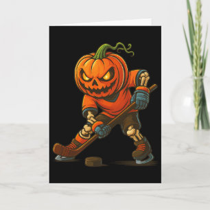 Ice Hockey Pumpkin Face Halloween Skeleton Pumpkin Card