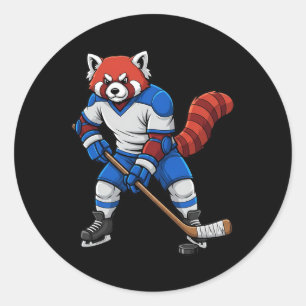 Ice Hockey Red Panda Sports Player Animal  Classic Round Sticker
