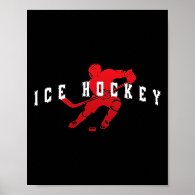 Ice Hockey Red Team Player Varsity Text  Poster (Front)