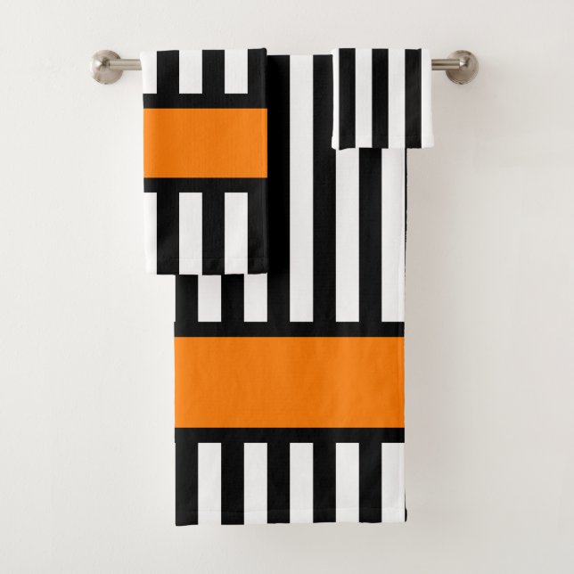 Ice Hockey Referee Zebra Stripe Bath Towel Set (Insitu)