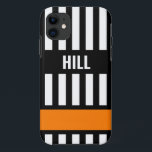 Ice Hockey Referee Zebra Stripe Personalized iPhone 11 Case<br><div class="desc">Ice Hockey Referee Zebra Stripe Personalized Apple iphone Phone Case. Officials, know which phone is yours on the bench, in the locker room or at home. You make the CALL! Add some modern zip to your phone with this referee black, white and orange inspired stripe. Visit Bensonhall, on Zazzle, and...</div>