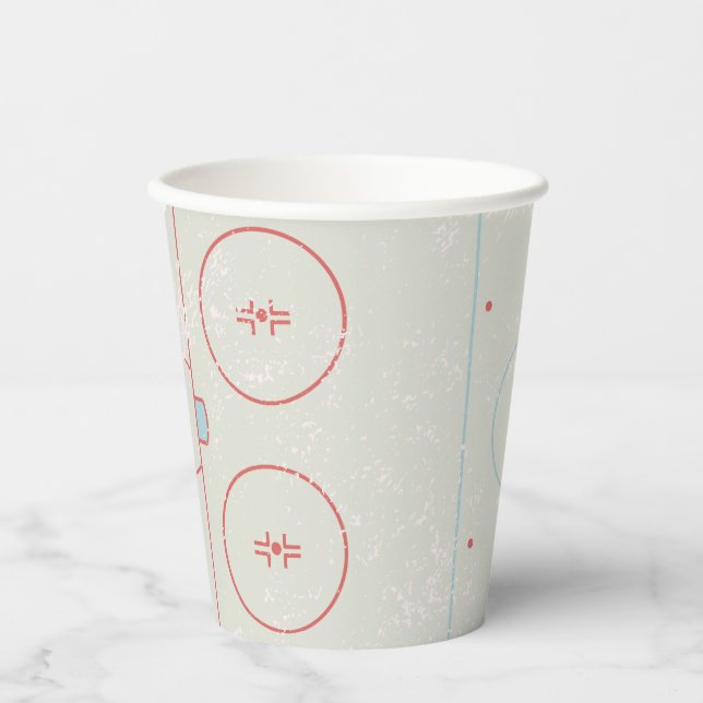 Ice Hockey Rink Distressed Style Graphic Paper Cups (Front)