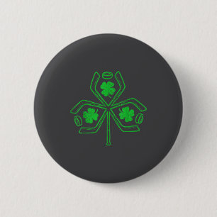 Ice Hockey Shamrock Clover St Patricks Day Player  2 Inch Round Button