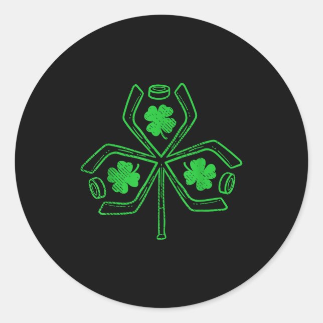 Ice Hockey Shamrock Clover St Patricks Day Player  Classic Round Sticker (Front)