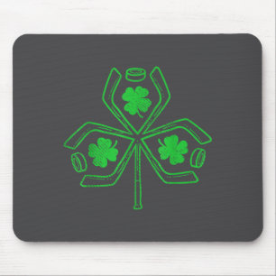 Ice Hockey Shamrock Clover St Patricks Day Player Mouse Pad