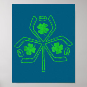 Ice Hockey Shamrock Clover St Patricks Day Player  Poster
