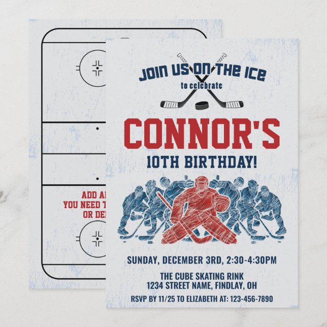 Ice Hockey Skate Rink Birthday Party, Any Age Invitation (Front/Back)