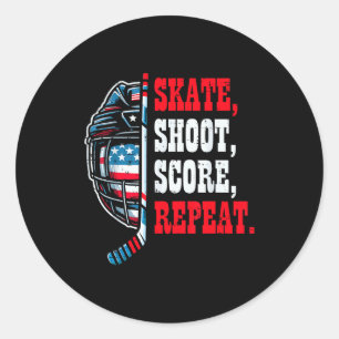 Ice Hockey Skate Shooy Score Repeat Player Men Boy Classic Round Sticker