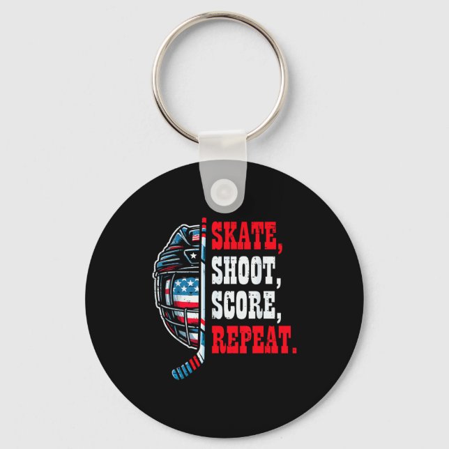 Ice Hockey Skate Shooy Score Repeat Player Men Boy Keychain (Front)