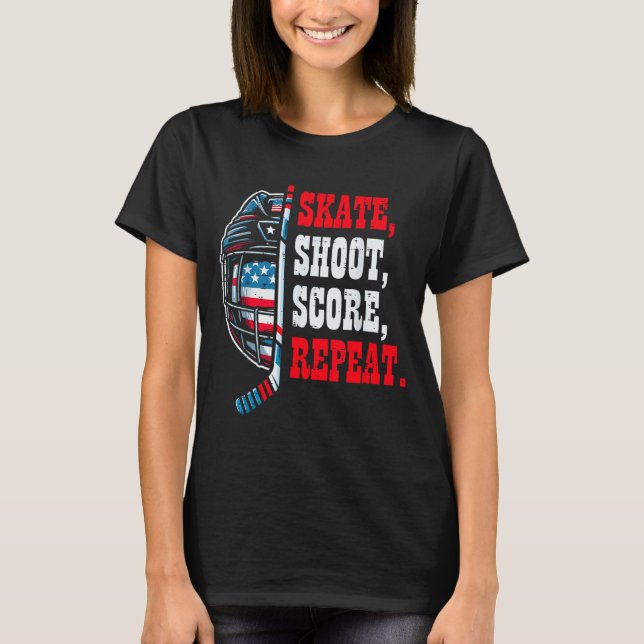 Ice Hockey Skate Shooy Score Repeat Player Men Boy T-Shirt (Front)