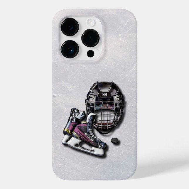 Ice Hockey Skates Helmet Puck With Name And Number Case-Mate iPhone Case (Back)
