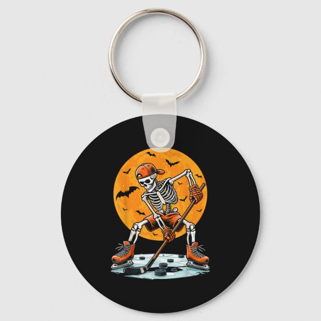 Ice Hockey Skeleton Soky Boys Halloween Hockey Pla Keychain (Front)