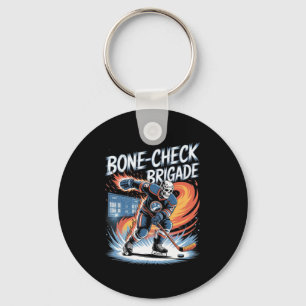 Ice Hockey Skull Team Bone-check Power Funny Hallo Keychain