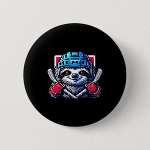 Ice Hockey Sloth Ready To Score Fun Graphic  2 Inch Round Button