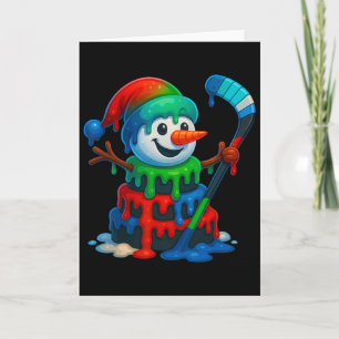Ice Hockey Snowman Christmas Ice Cream Drip Santa  Card