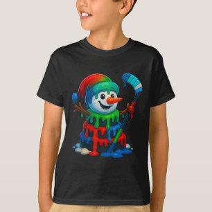 Ice Hockey Snowman Christmas Ice Cream Drip Santa T-Shirt
