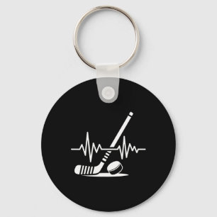 Ice Hockey Sport Player Stick And Puck Heartbeat F Keychain