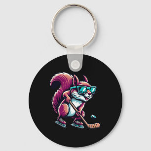 Ice Hockey Squirrel Cool Gles Skating Keychain