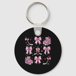 Ice Hockey Stick Hockey Skates Girl Coquette Bow P Keychain