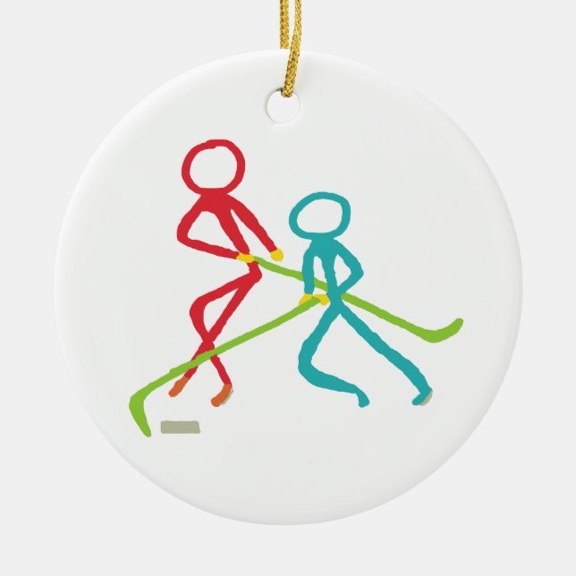 Ice Hockey Stickmen Ceramic Ornament (Front)