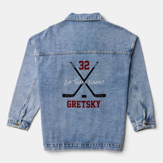 Ice Hockey Sticks Player Name Number Go Team Name! Denim Jacket (Back)