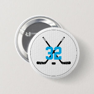 Ice Hockey Sticks Puck Player Number Team Colour 2 Inch Round Button