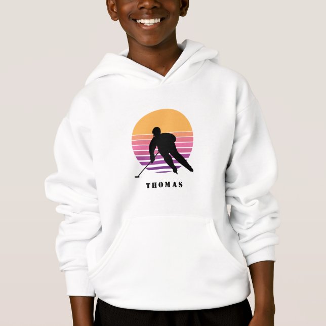 Ice Hockey Team Player Retro Sunset Kid's Name (Front)