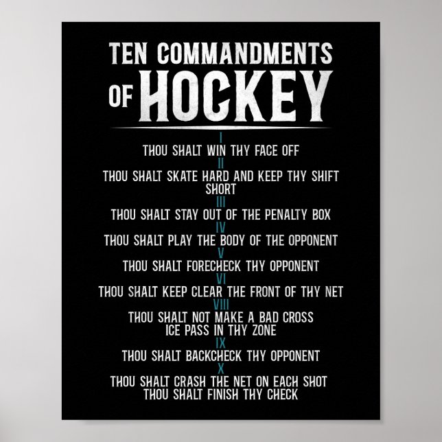 Ice Hockey Ten Commandments Of Hockey Vintage Poster (Front)