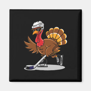 Ice Hockey Thanksgiving Gifts Turkey Playing Ice H Magnet