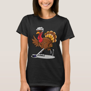 Ice Hockey Thanksgiving Gifts Turkey Playing Ice H T-Shirt