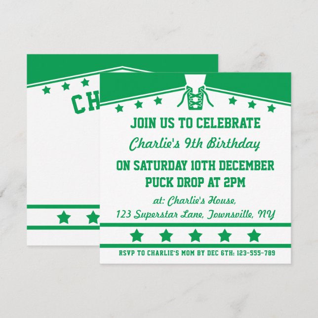Ice Hockey Themed Jersey Party Invites Template (Front/Back)
