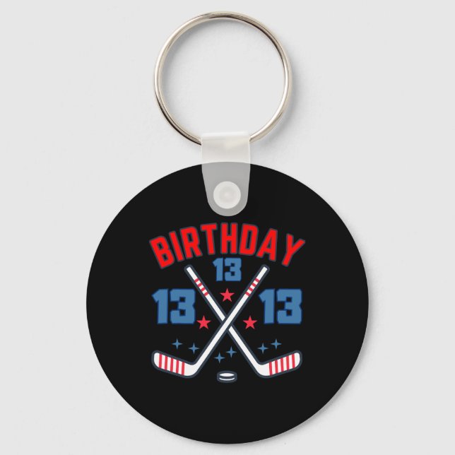 Ice Hockey Thirteen Birthday Boy 13th Party Boys A Keychain (Front)