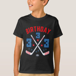 Ice Hockey Three Birthday Boy 3rd Party Boys Age 3 T-Shirt