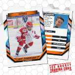 Ice Hockey Trading Card in Cool Orange White<br><div class="desc">Introducing our futuristic and dynamic Ice Hockey Orange Dark Blue White Trading Card, a cutting-edge addition to any young hockey enthusiast's collection! This innovative design features a stylish depiction of a young hockey player in action against a sleek white background, accentuated with bold dark blue, orange, and white stripes. Perfect...</div>