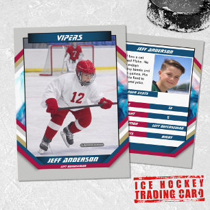 Ice Hockey Trading Card in Cool Red Blue Grey