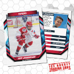 Ice Hockey Trading Card in Cool Red Blue White<br><div class="desc">Introducing our futuristic and dynamic Ice Hockey Red Black White Trading Card, a cutting-edge addition to any young hockey enthusiast's collection! This innovative design features a stylish depiction of a young hockey player in action against a sleek white background, accentuated with bold black, red, and white stripes. Perfect for kids...</div>