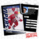 Ice Hockey Trading Card in Dynamic Blue Black<br><div class="desc">Parents of little league ice hockey players can proudly share their kids' achievements on the field with these customizable blue and black trading cards. Both photos, front and back, can be adjusted to feature your own little leaguer. Nearly all text on the back can be customized, including player stats, bio,...</div>