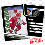 Ice Hockey Trading Card in Dynamic Green Black<br><div class="desc">Parents of little league ice hockey players can proudly share their kids' achievements on the field with these customizable green and black trading cards. Both photos, front and back, can be altered to showcase your own little leaguer. Nearly all text on the back can be modified, including player stats, bio,...</div>
